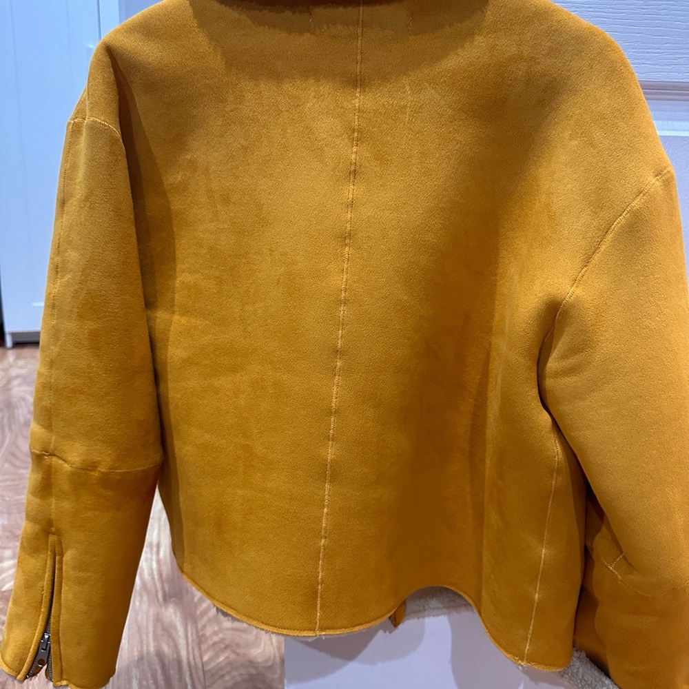 Zara trendy sherpa mustard yellow biker jacket hard to find - Picture 9 of 10